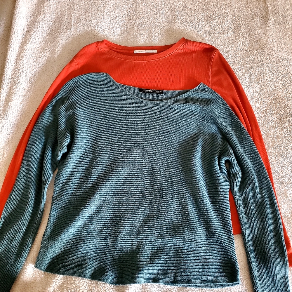 Bundle of 2 Peruvian Connection Burnt Orange/ Teal Green Long Sleeves Top Small